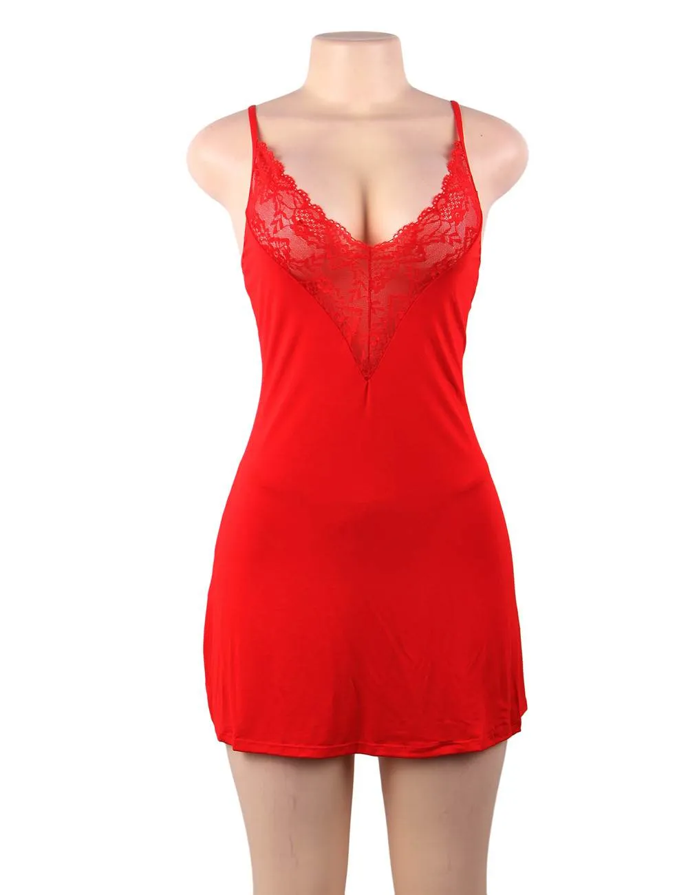 Lace Decoration Sleepwear Egypt V-neck Stretchy Modal Nightdress with G String