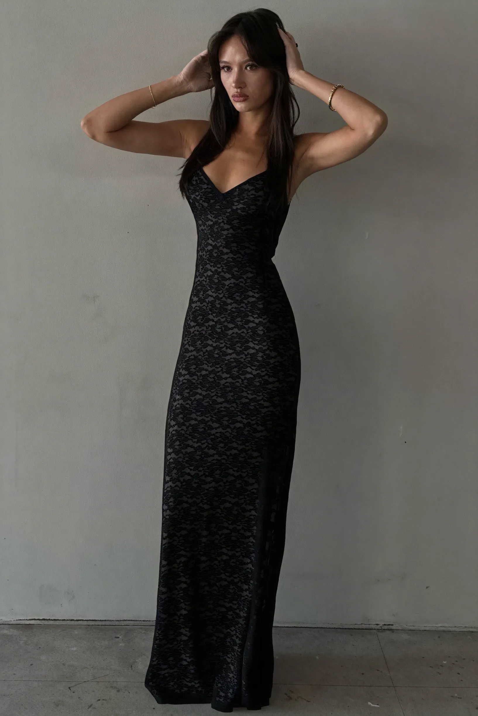 Lace Maxi Dress: Sweetheart Neckline, Fitted Bodice