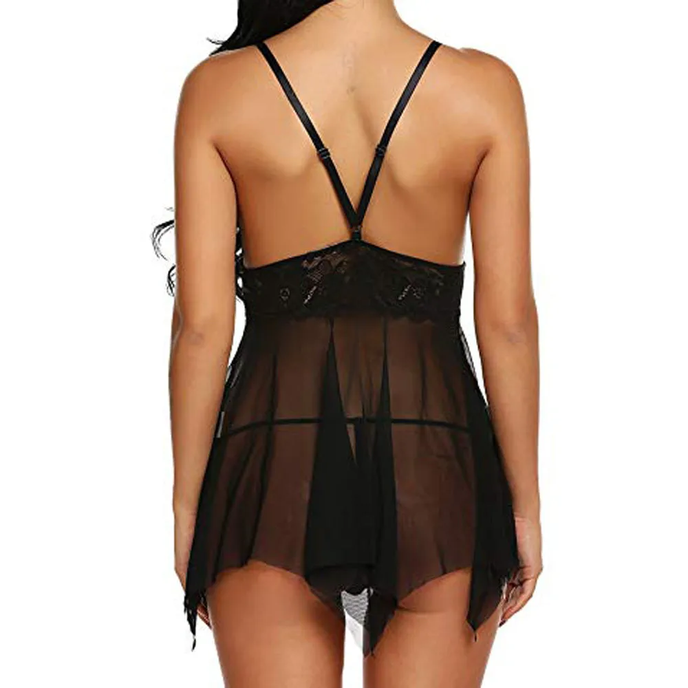 Lace Mesh Lingerie Set - Sexy See-Through Babydoll by Urbane Boujee™