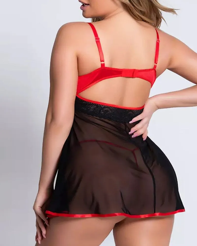 Lace Sleepwear with Underwire Black Red Short Nightdress Egypt