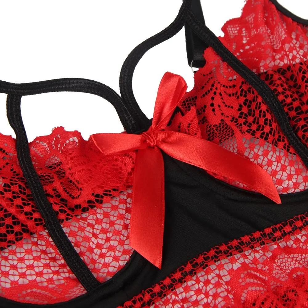 Lace Sleepwear with Underwire Black Red Short Nightdress Egypt
