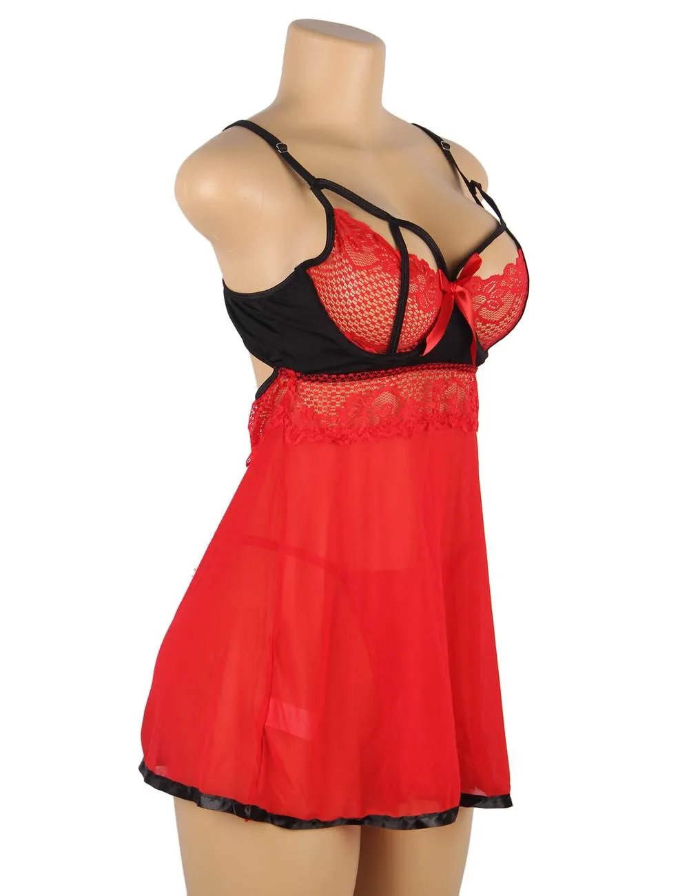 Lace Sleepwear with Underwire Black Red Short Nightdress Egypt