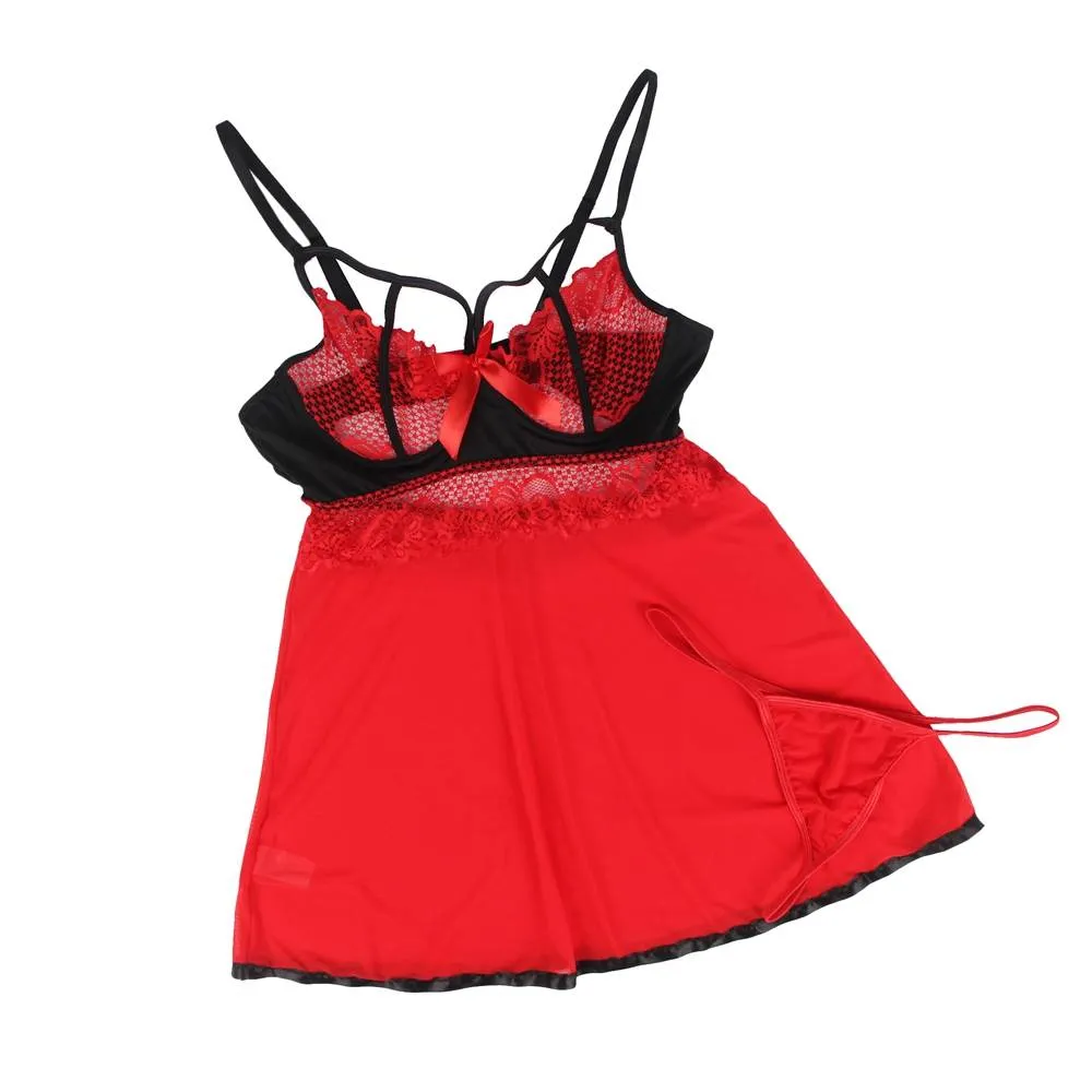 Lace Sleepwear with Underwire Black Red Short Nightdress Egypt