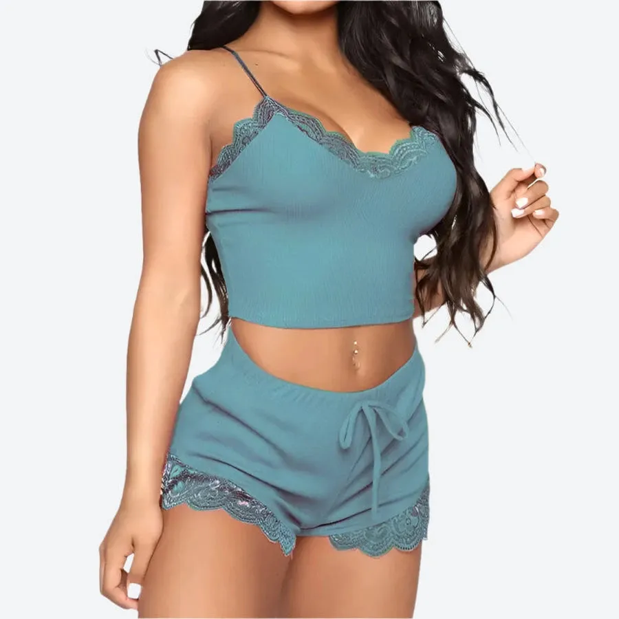 Lace Trim Adjustable Strap Sleepwear Sets