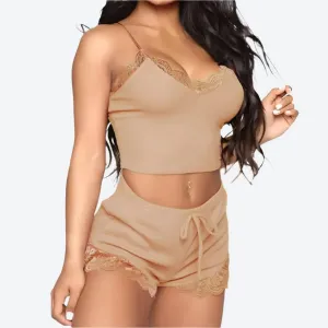 Lace Trim Adjustable Strap Sleepwear Sets