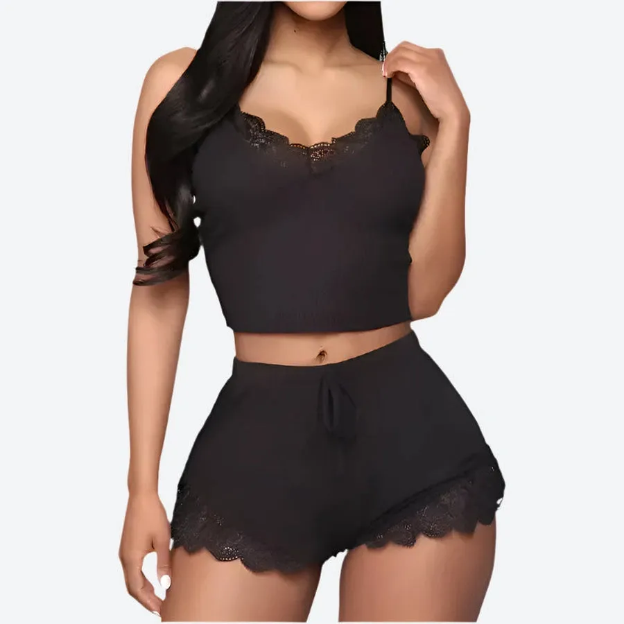 Lace Trim Adjustable Strap Sleepwear Sets
