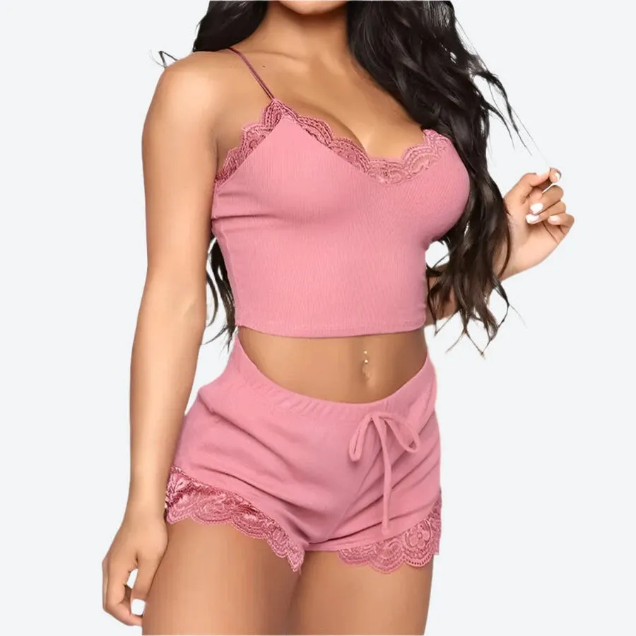 Lace Trim Adjustable Strap Sleepwear Sets