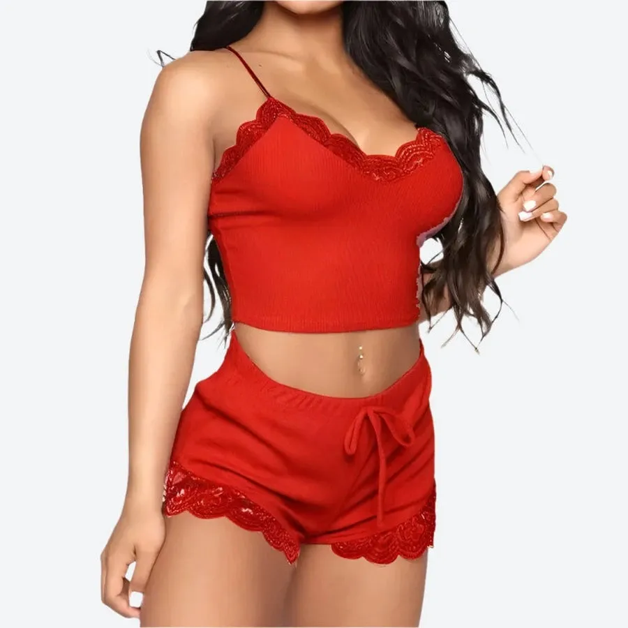 Lace Trim Adjustable Strap Sleepwear Sets