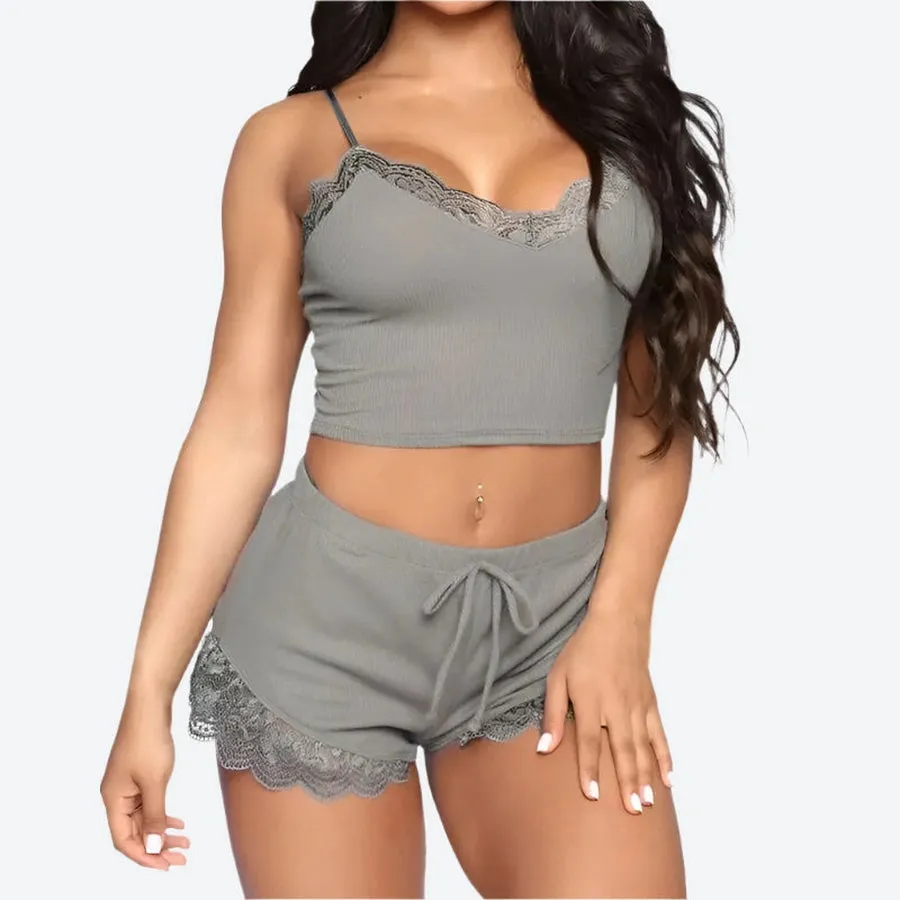 Lace Trim Adjustable Strap Sleepwear Sets