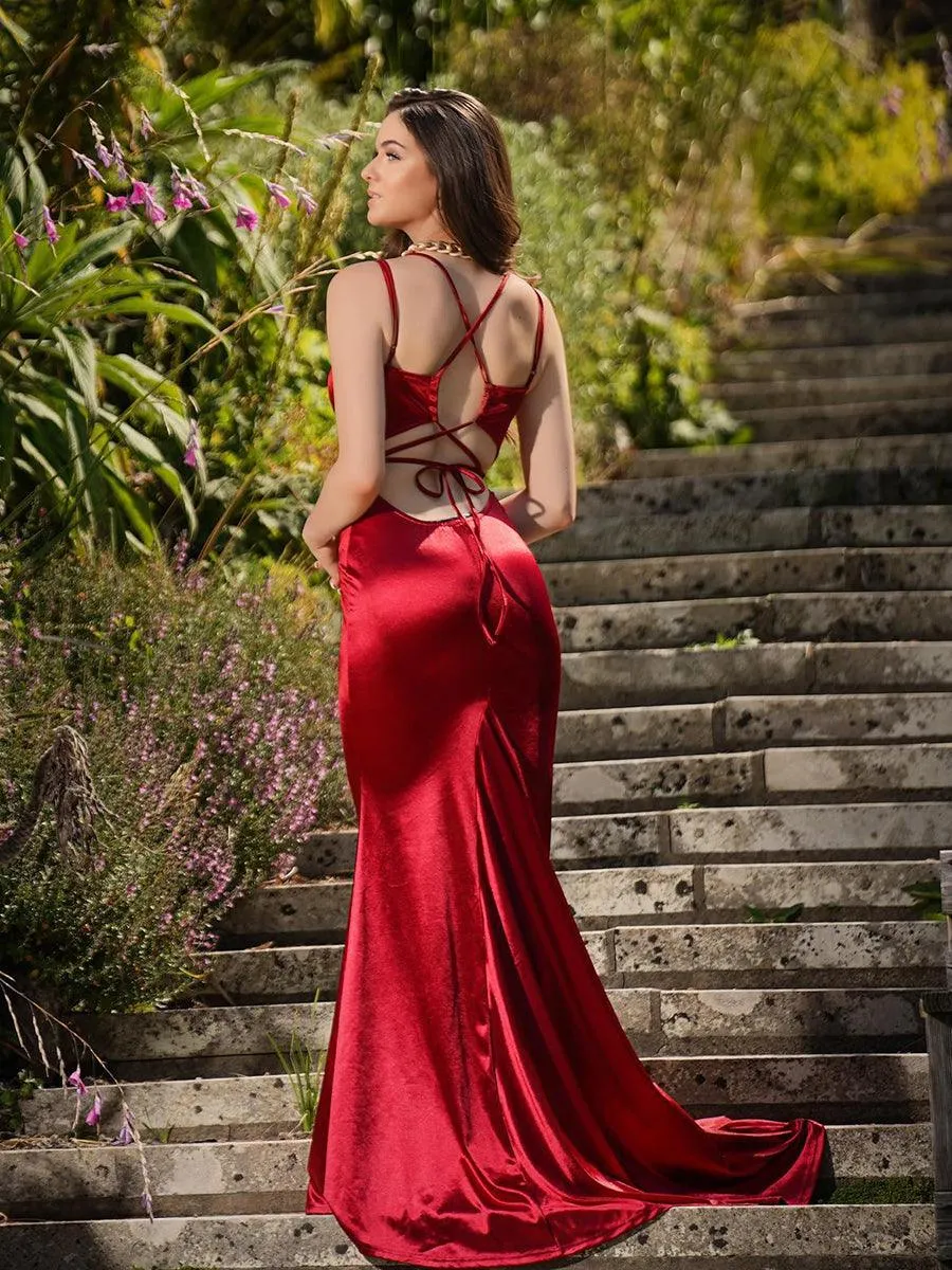 Lace Up Mermaid Satin Dress M01077