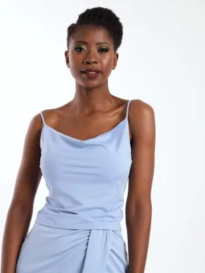 Ladies Cowl Neck Strappy Top - Blue