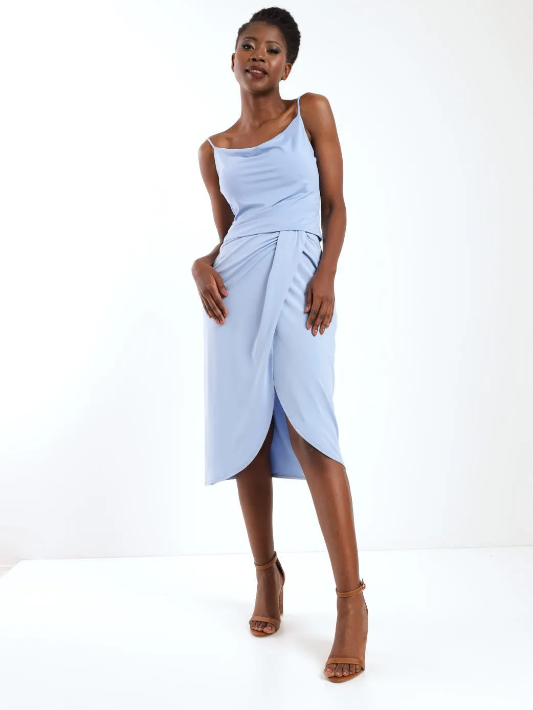 Ladies Cowl Neck Strappy Top - Blue