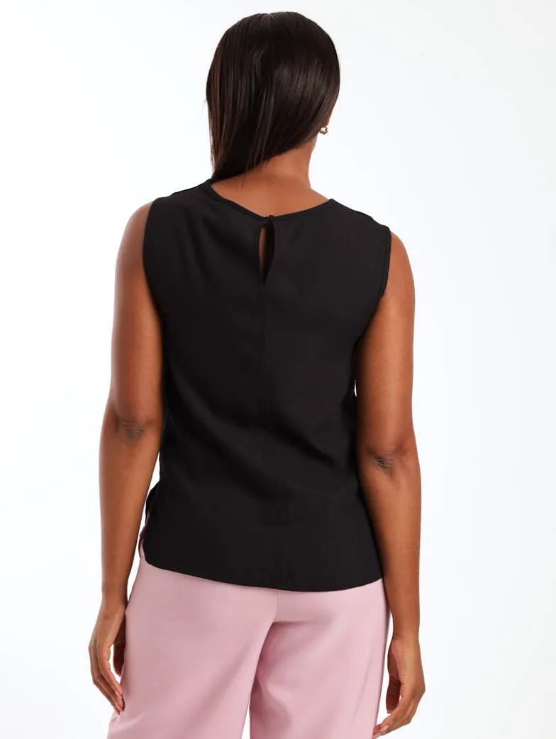 Ladies Cowl Neck Tank Top - Black
