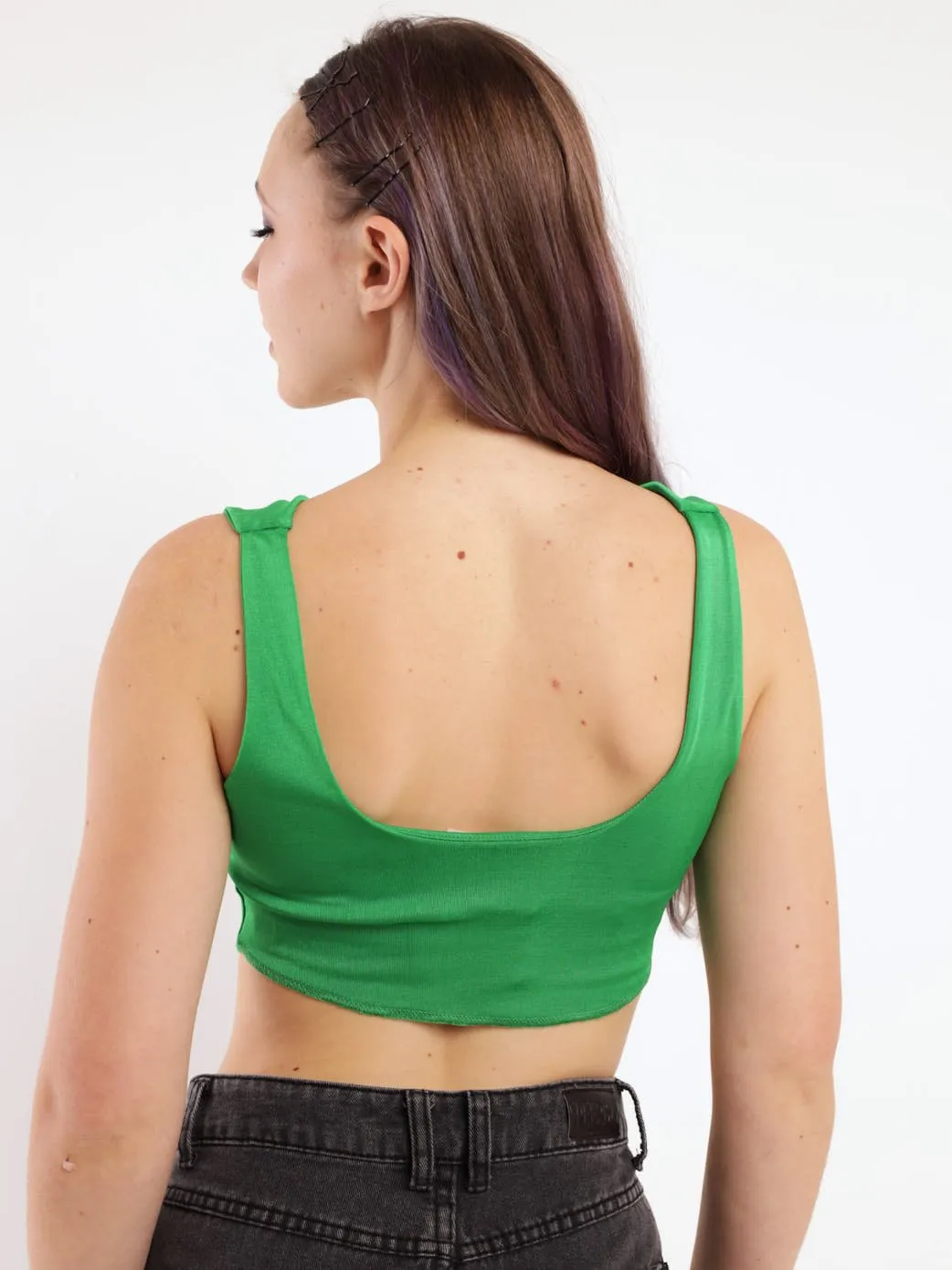 Ladies Cowl Neck V-Crop Top - Green