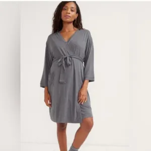 *Last Chance* Hatch Maternity Nursing Robe Grey Bamboo Cozy Postpartum