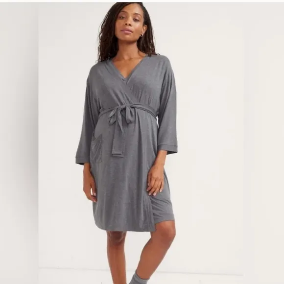 *Last Chance* Hatch Maternity Nursing Robe Grey Bamboo Cozy Postpartum