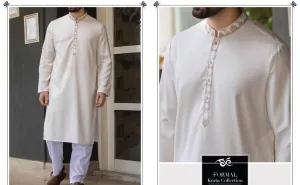 Latest Pakistani Off White Mens Kurta with Gala work - Men15