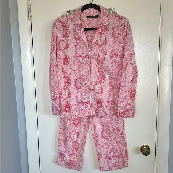 Lauren Ralph Lauren Women's Pink Pretty in Paisley Luxe Pima Pajama Set Sz S