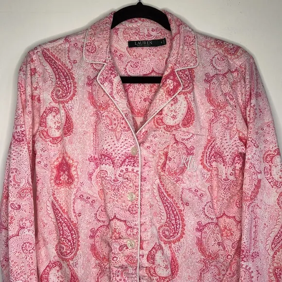 Lauren Ralph Lauren Women's Pink Pretty in Paisley Luxe Pima Pajama Set Sz S