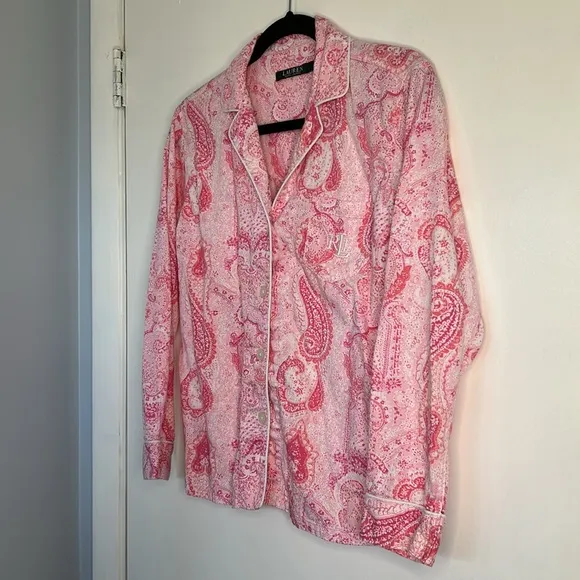 Lauren Ralph Lauren Women's Pink Pretty in Paisley Luxe Pima Pajama Set Sz S