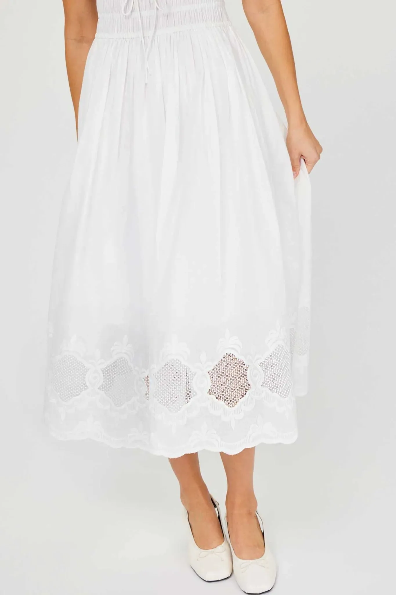Lela Flutter Sleeve White Midi Dress