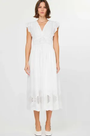 Lela Flutter Sleeve White Midi Dress