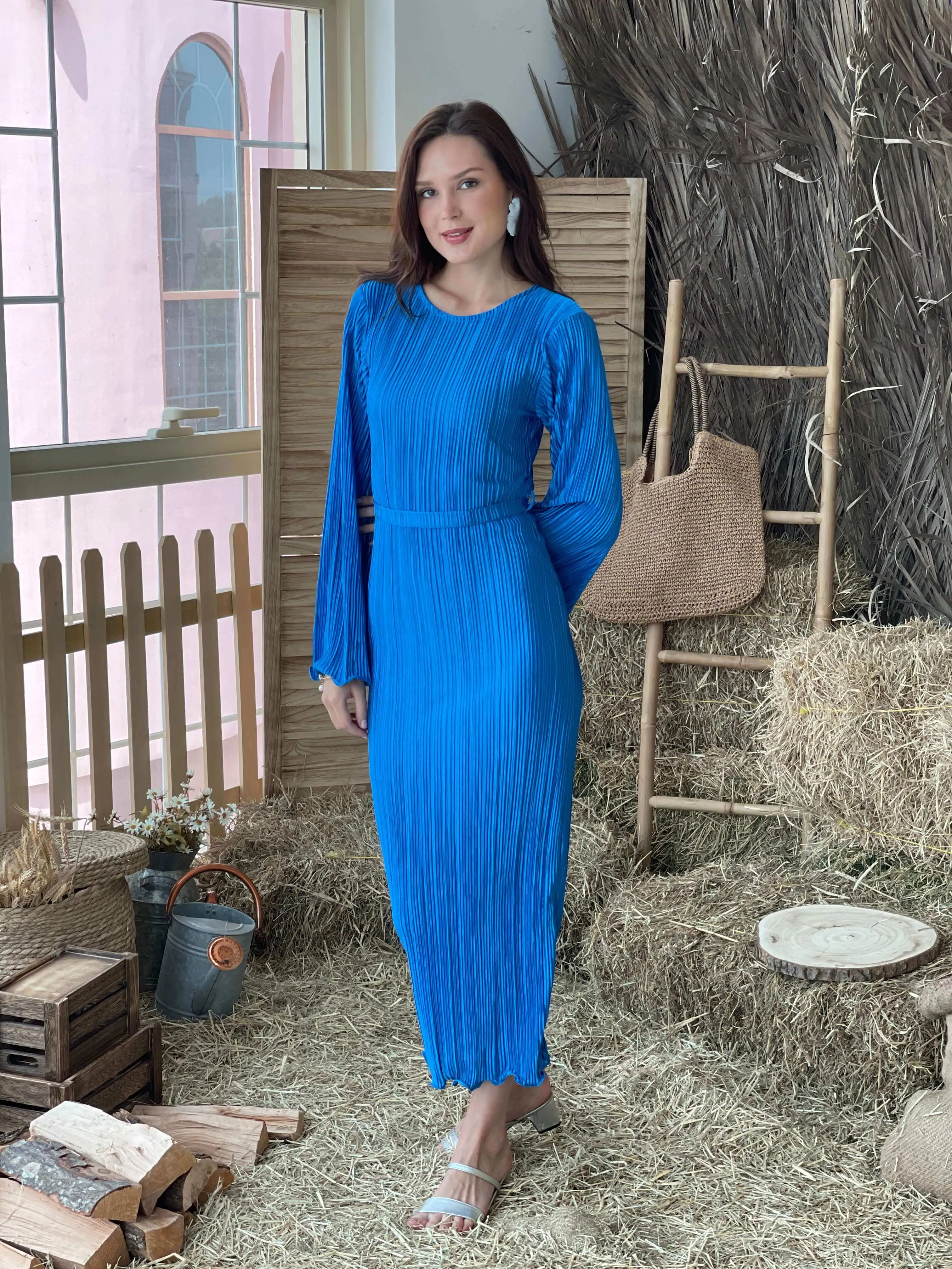 Lennon - Pleated Blue Bodycon Dress