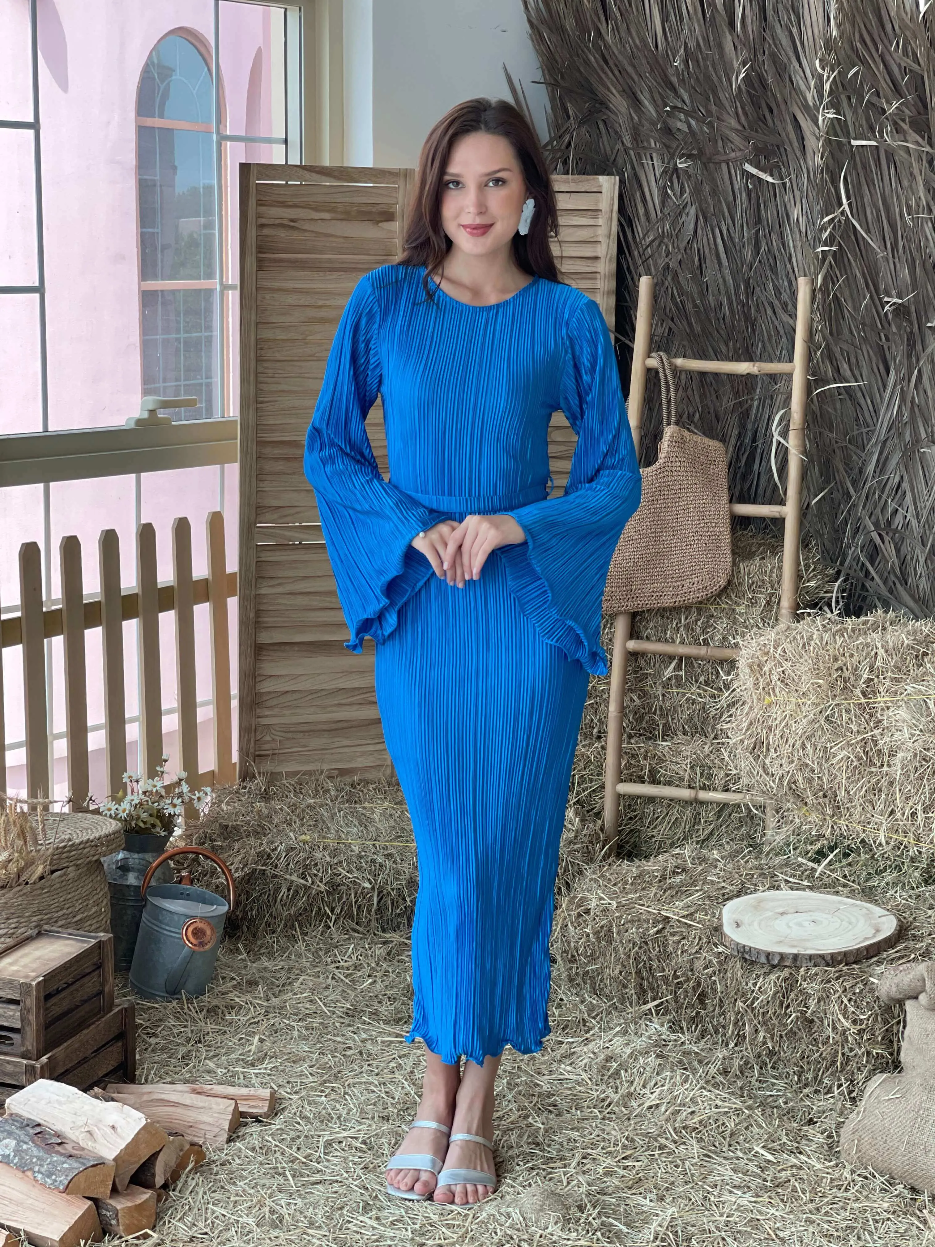 Lennon - Pleated Blue Bodycon Dress