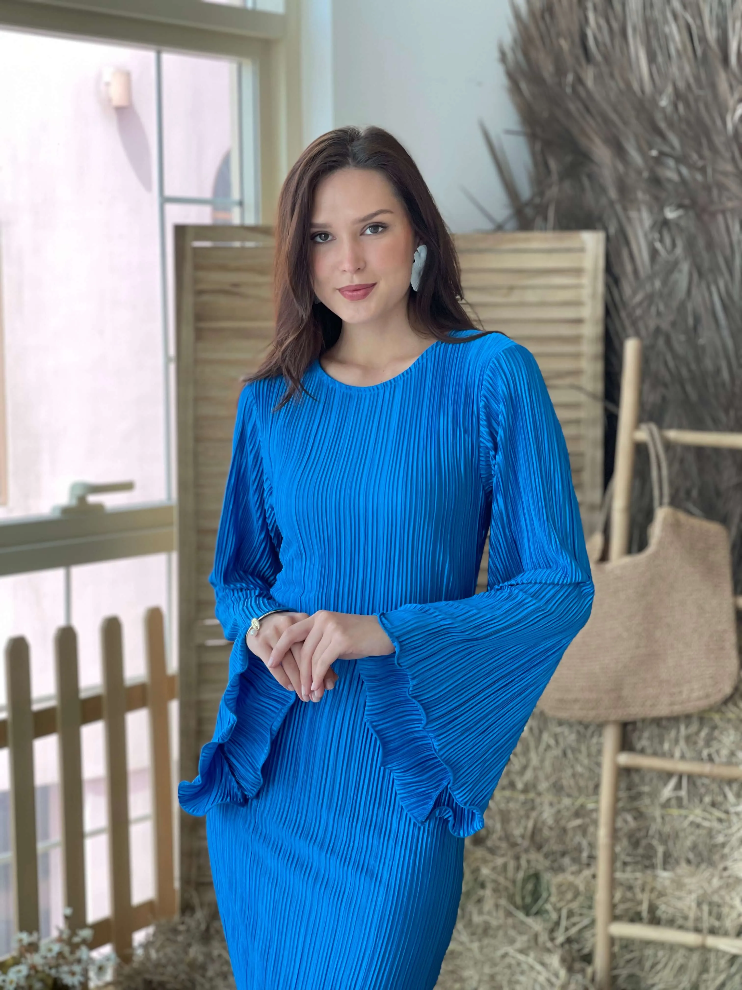 Lennon - Pleated Blue Bodycon Dress