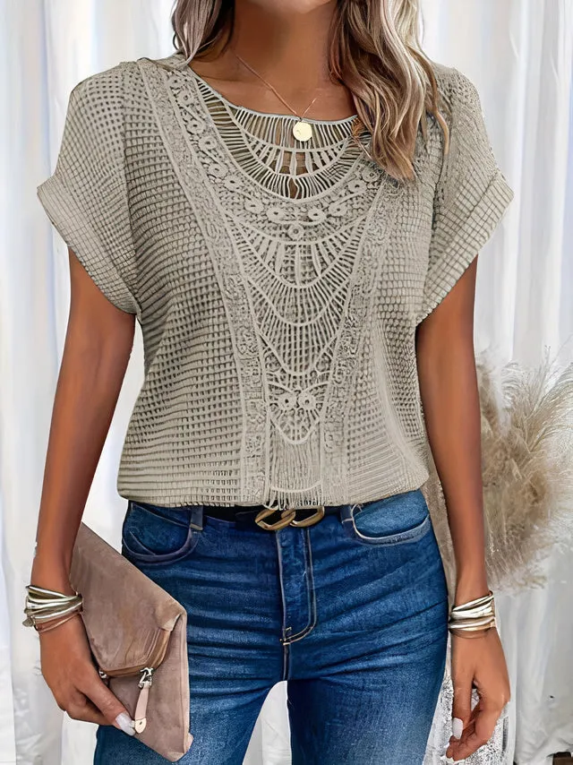 Leonor® | Elegant Women'S Round Neck Shirt With Lace For Summer