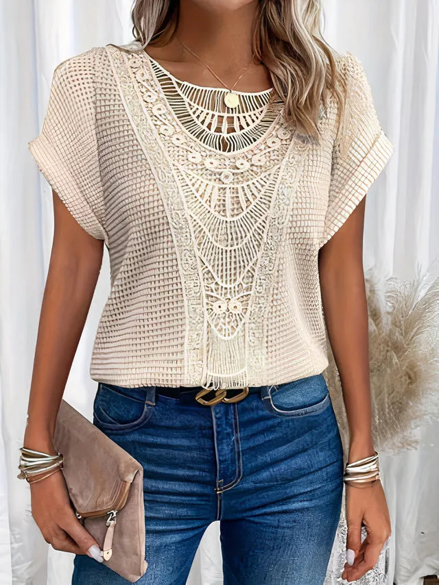 Leonor® | Elegant Women'S Round Neck Shirt With Lace For Summer