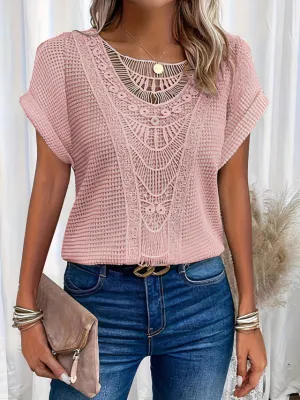 Leonor® | Elegant Women'S Round Neck Shirt With Lace For Summer