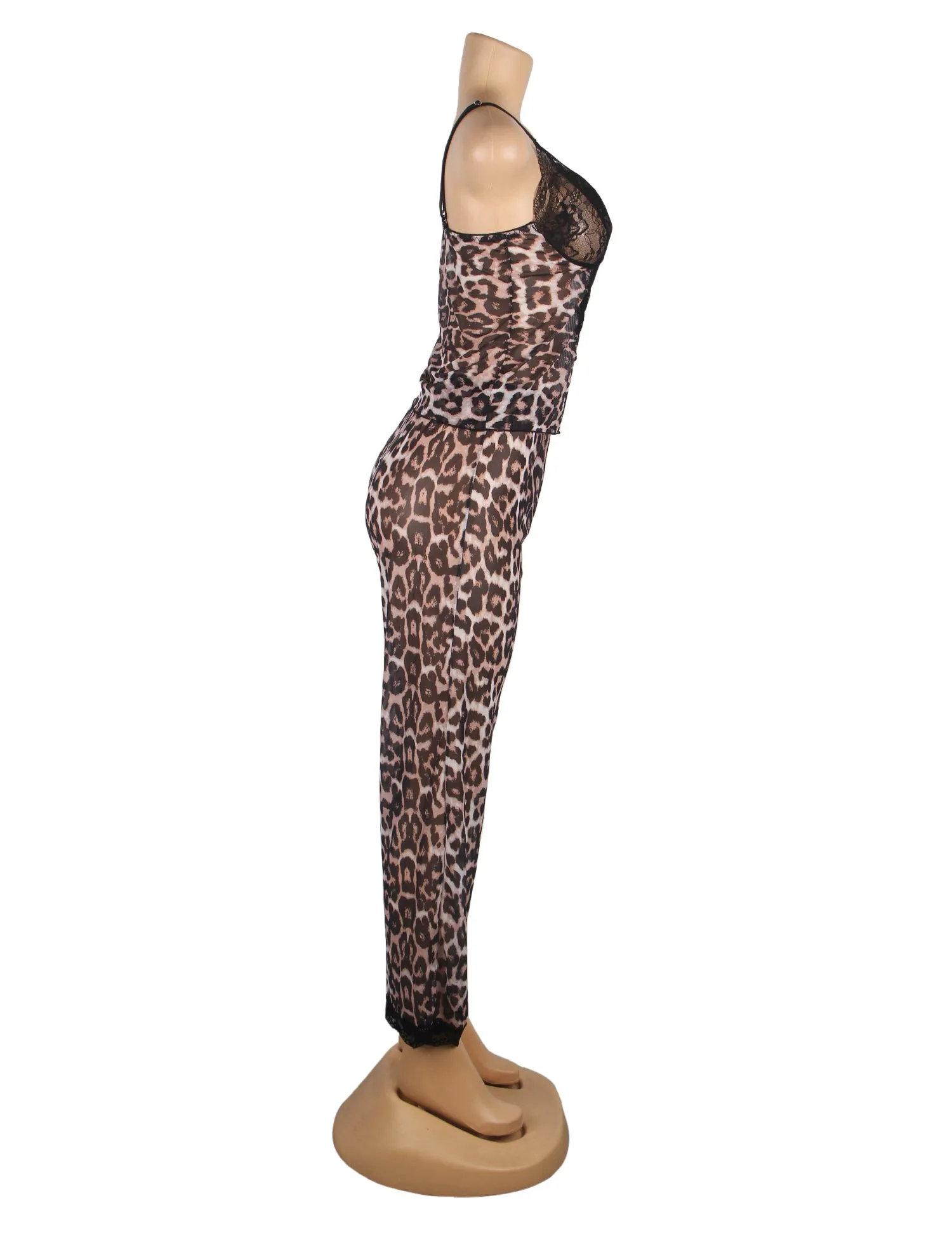 Leopard Lace Sleepwear Two-piece Set