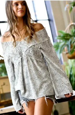 Leopard print exposed shoulder top