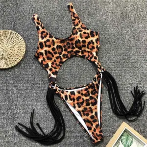 Leopard Swimwear Tummy Cut Out One Piece