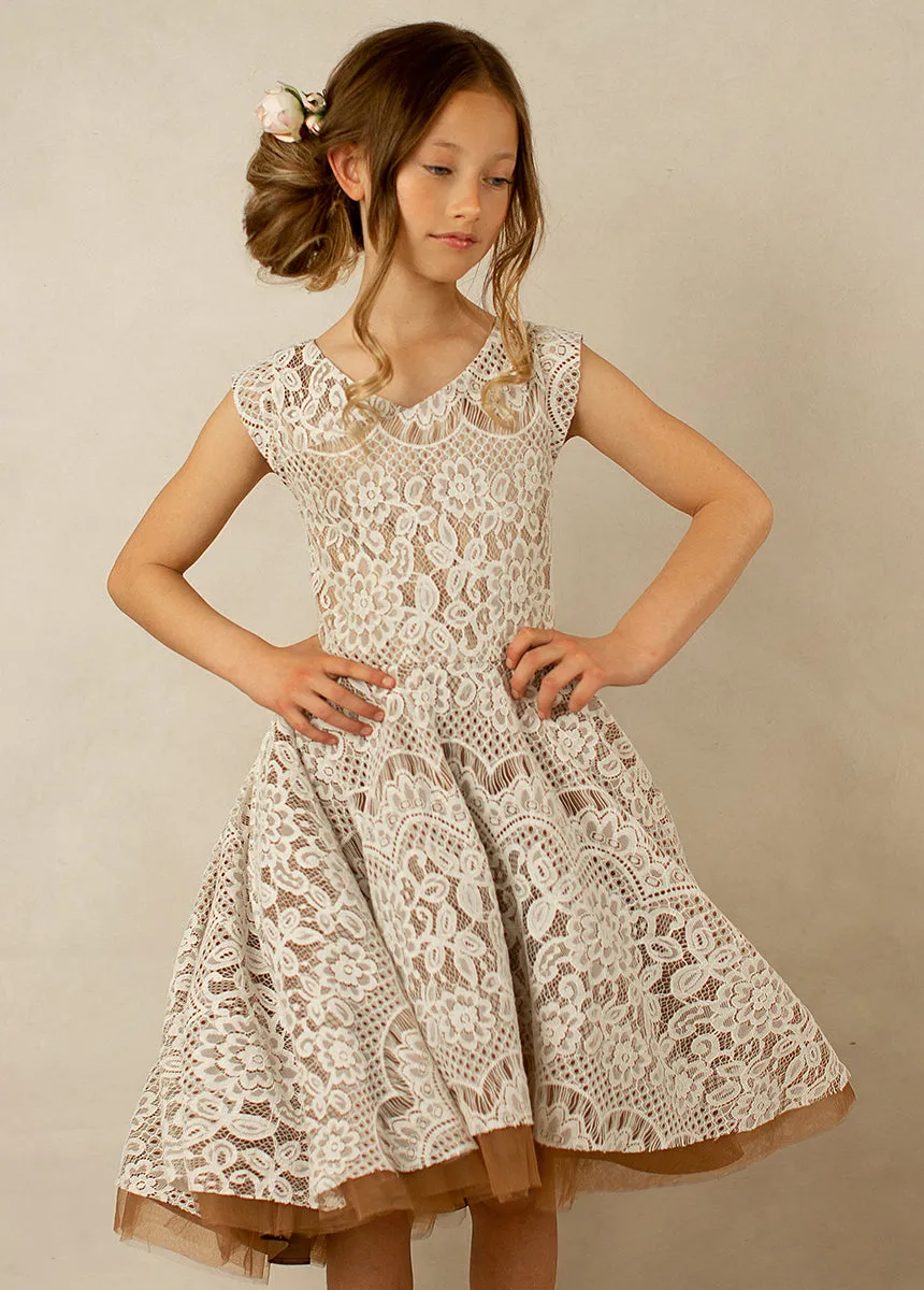 Lezah Flower Girl Dress in Chai