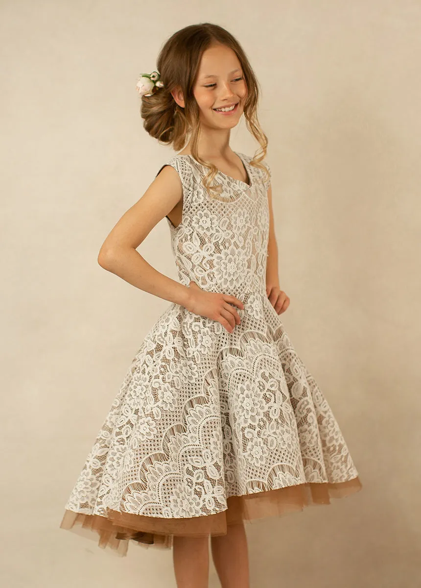 Lezah Flower Girl Dress in Chai