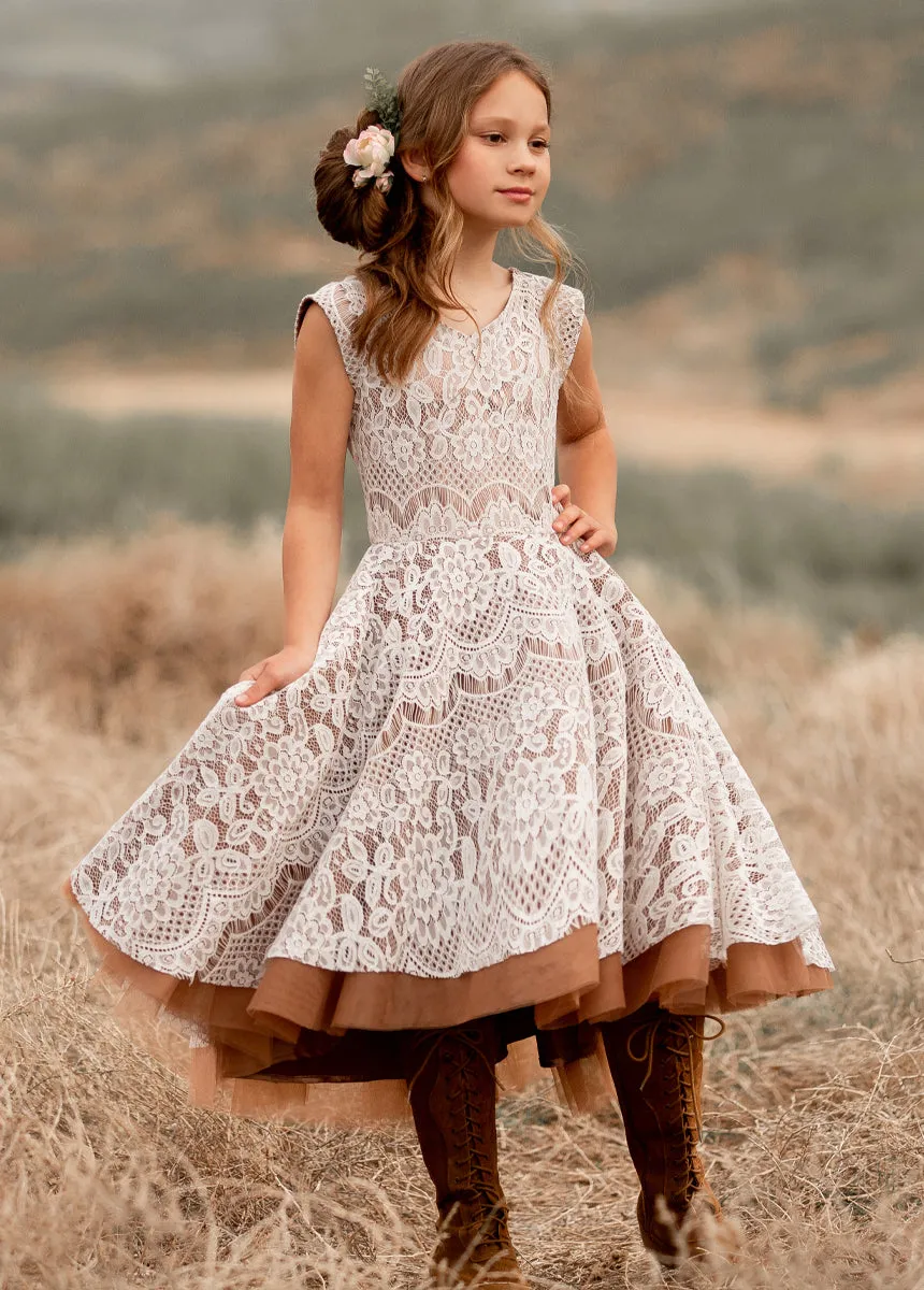 Lezah Flower Girl Dress in Chai