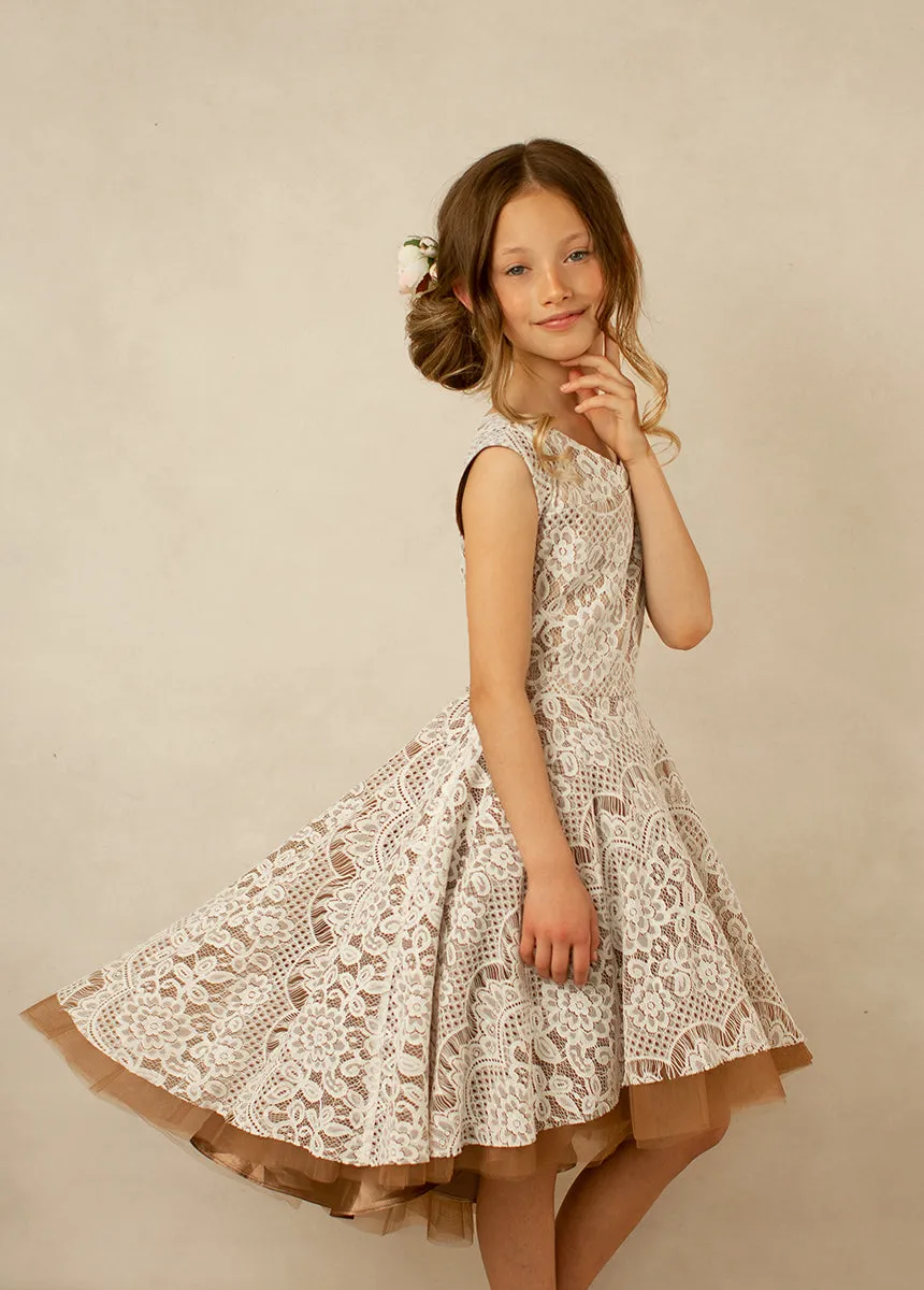 Lezah Flower Girl Dress in Chai