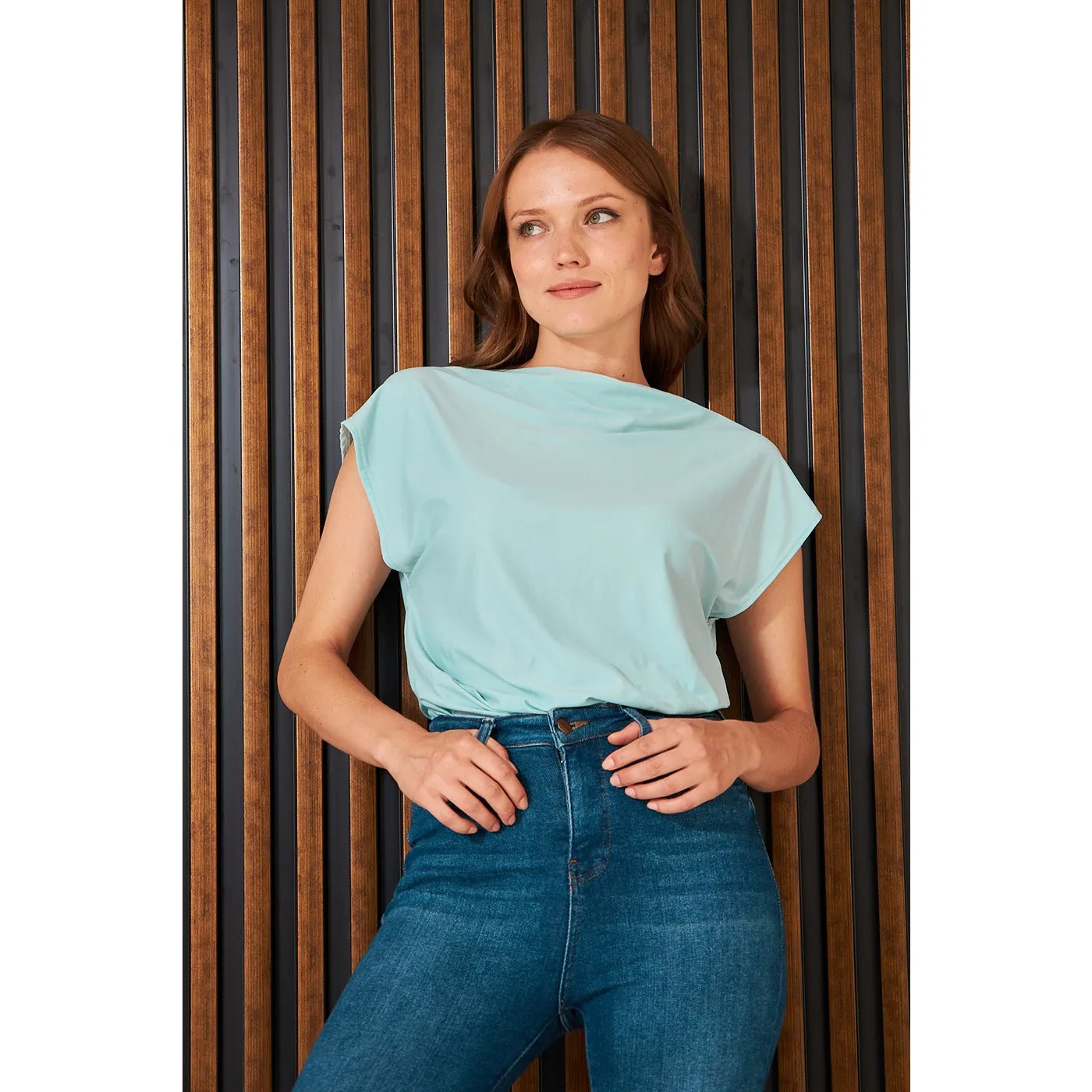 Light Blue Cowl Neck Top