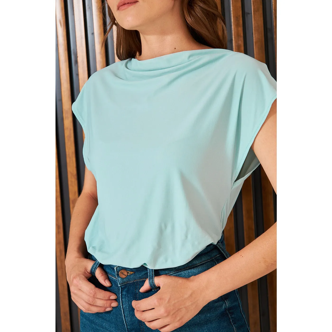 Light Blue Cowl Neck Top
