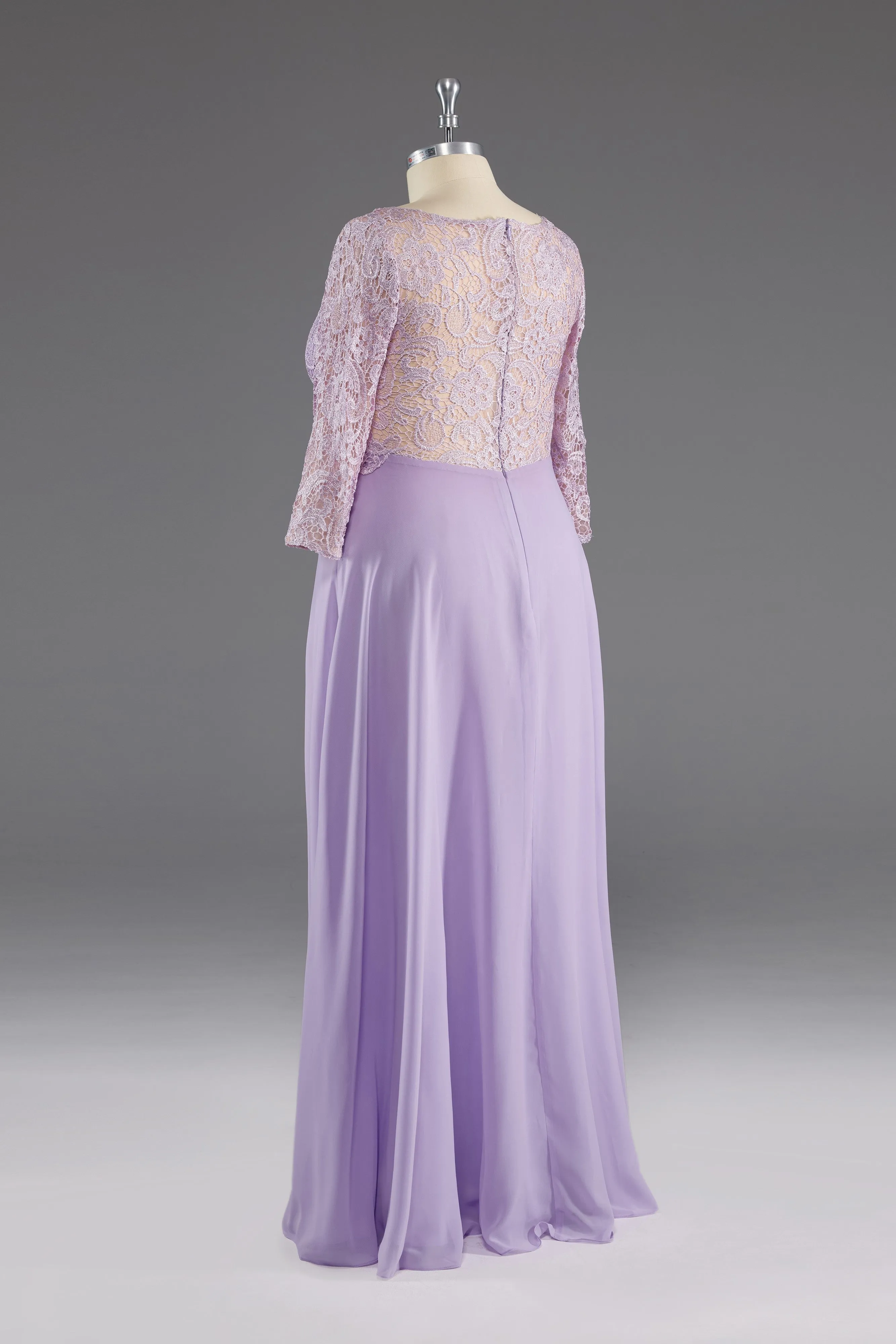 Lilac A-Line 3/4 Sleeves Scoop Lace Prom Dress
