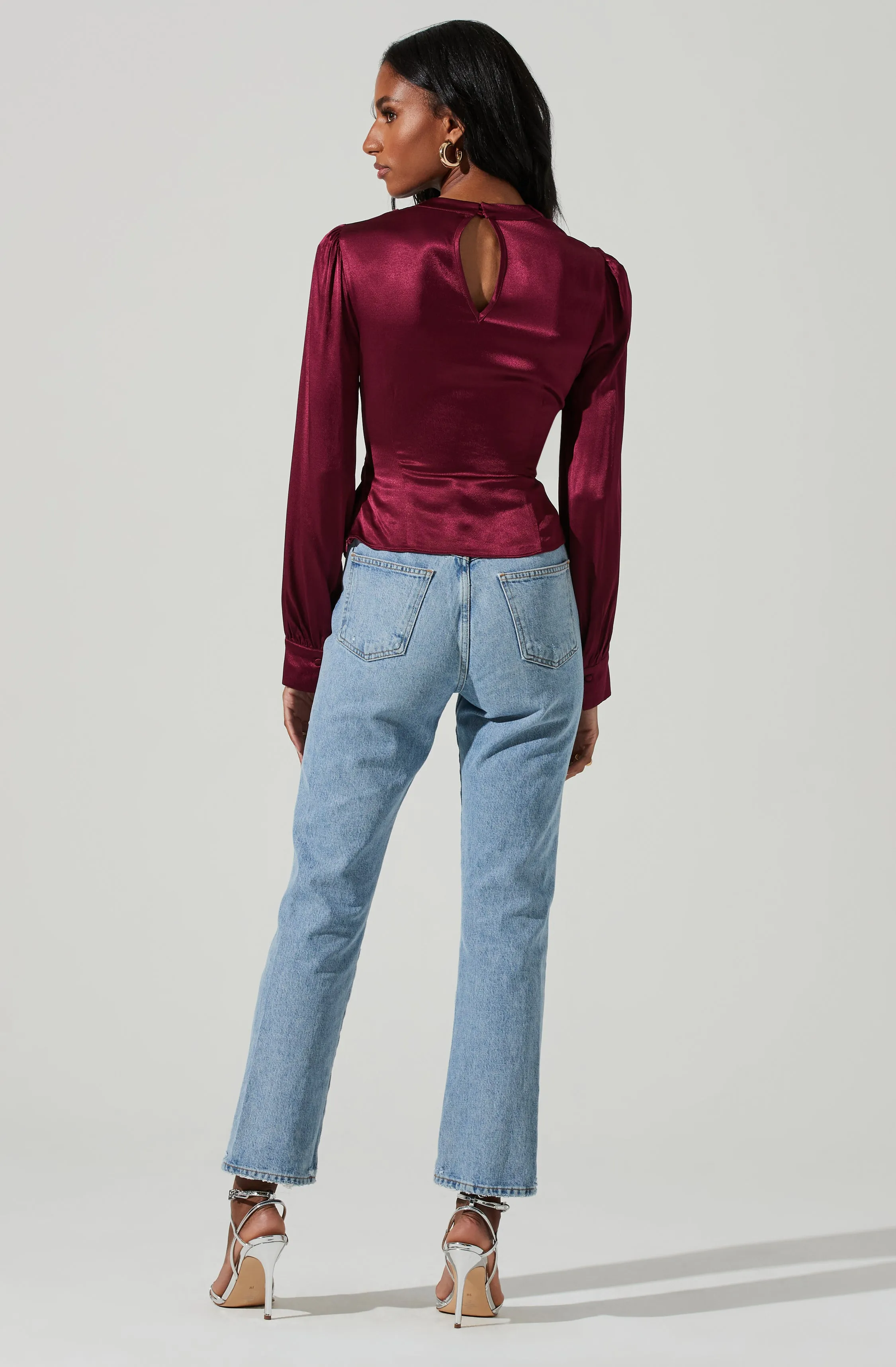 Lilith Satin Cowl Neck Long Sleeve Top