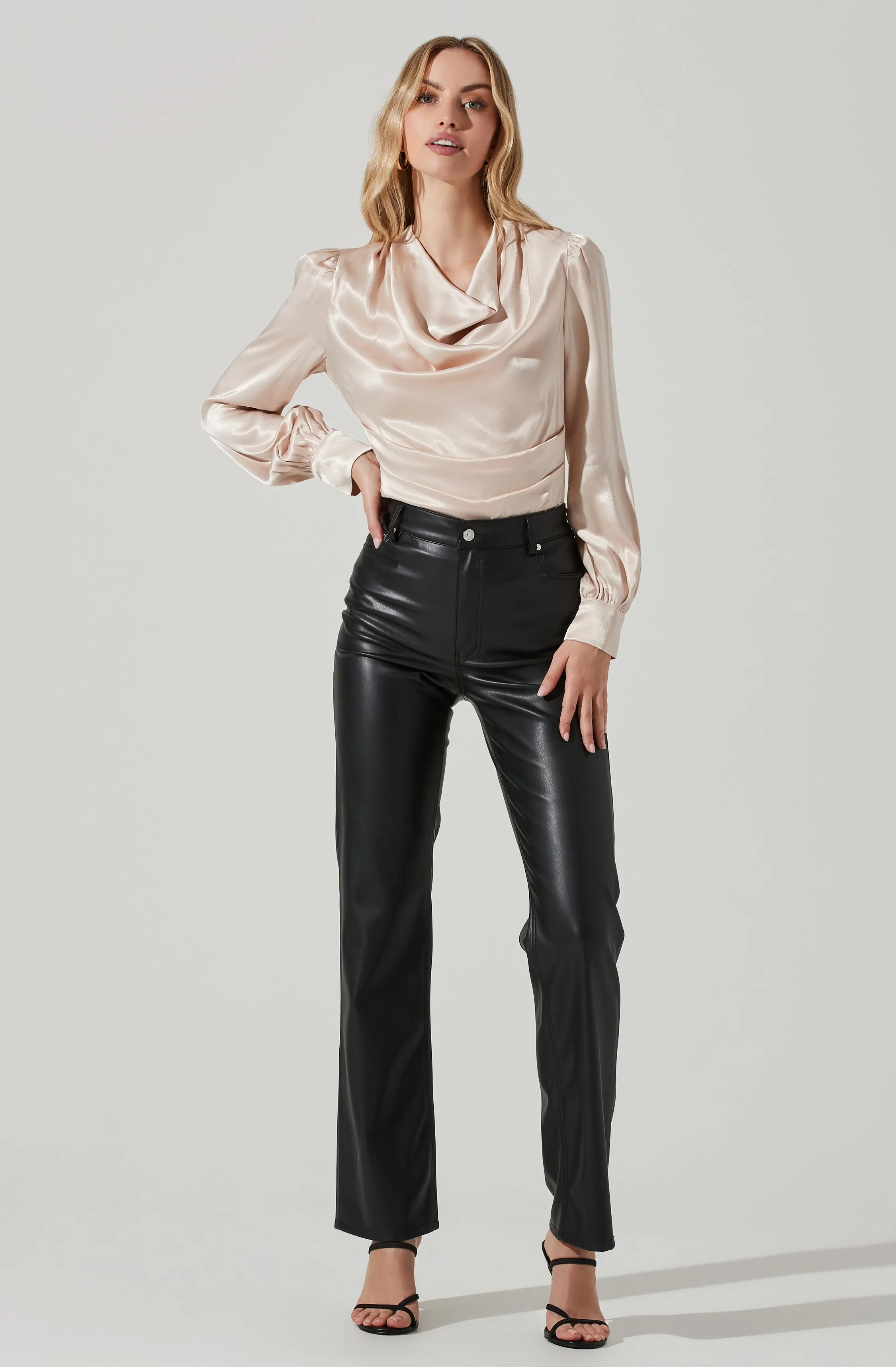 Lilith Satin Cowl Neck Long Sleeve Top