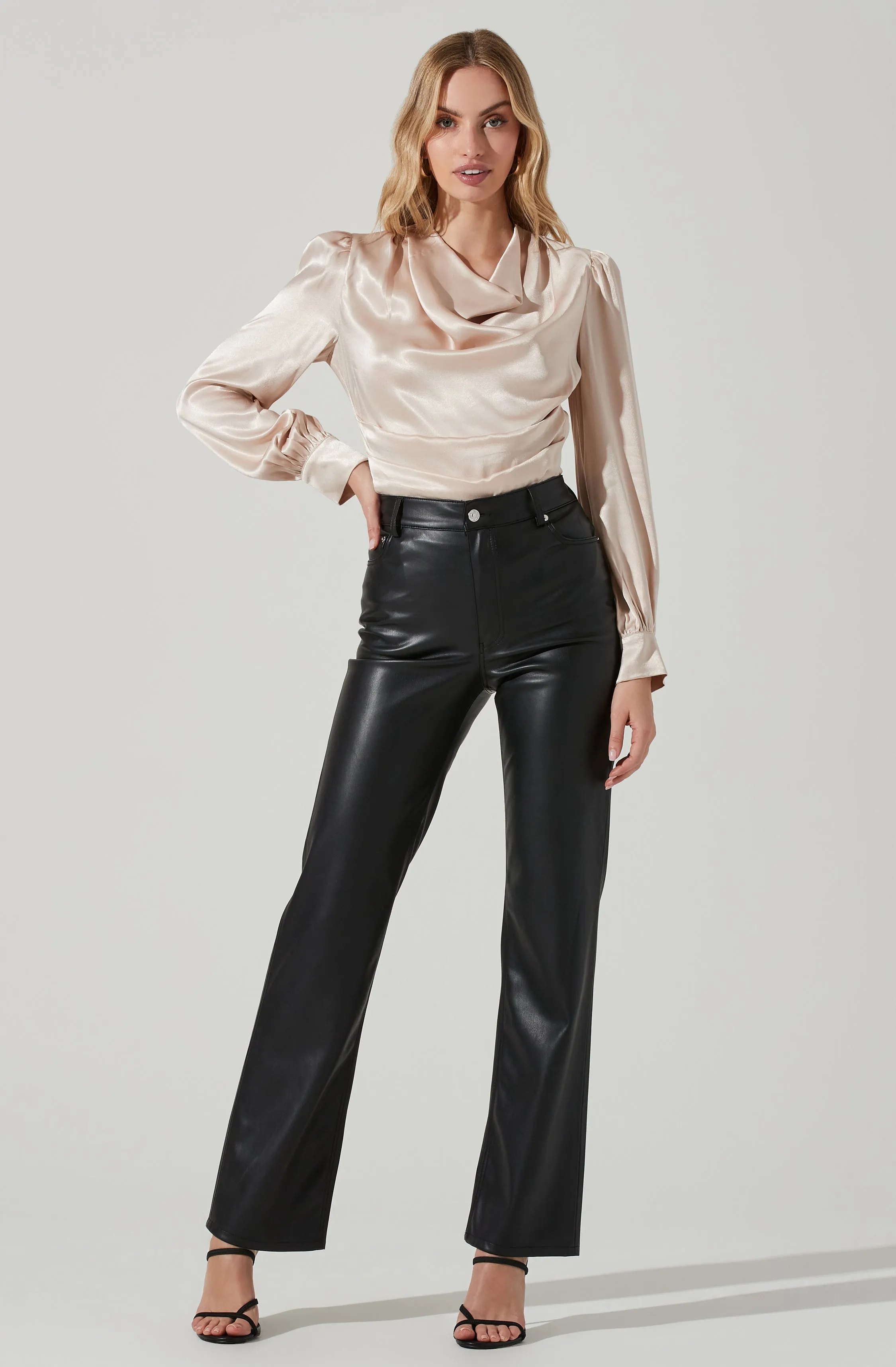 Lilith Satin Cowl Neck Long Sleeve Top