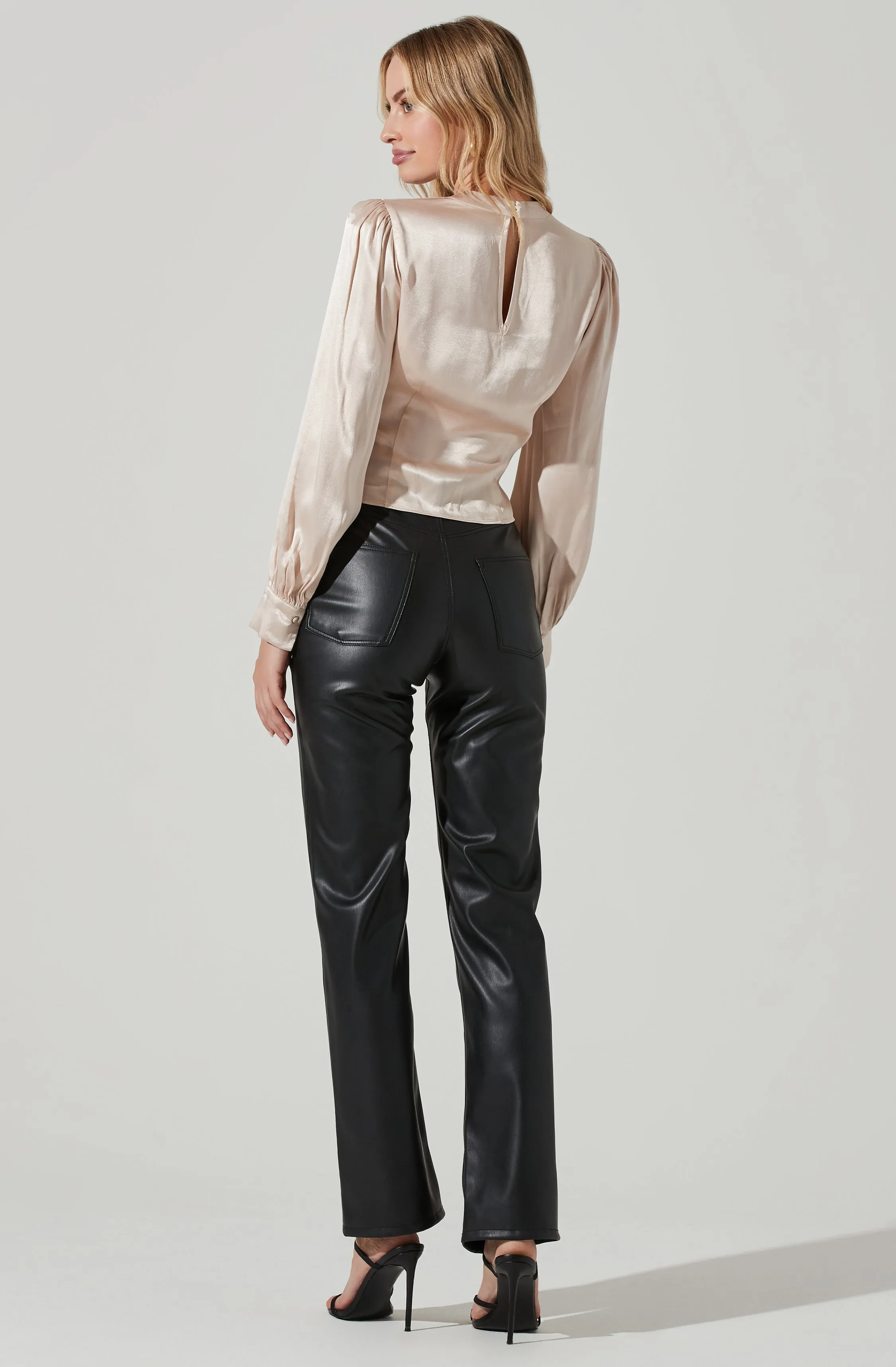 Lilith Satin Cowl Neck Long Sleeve Top