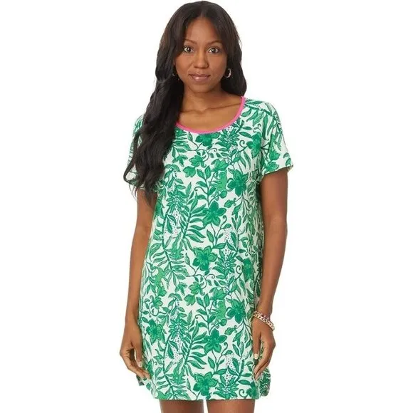 Lily Pulitzer Margene PJ Sleepdress Fiddle Leaf Greeen Size M Cozy Comfort