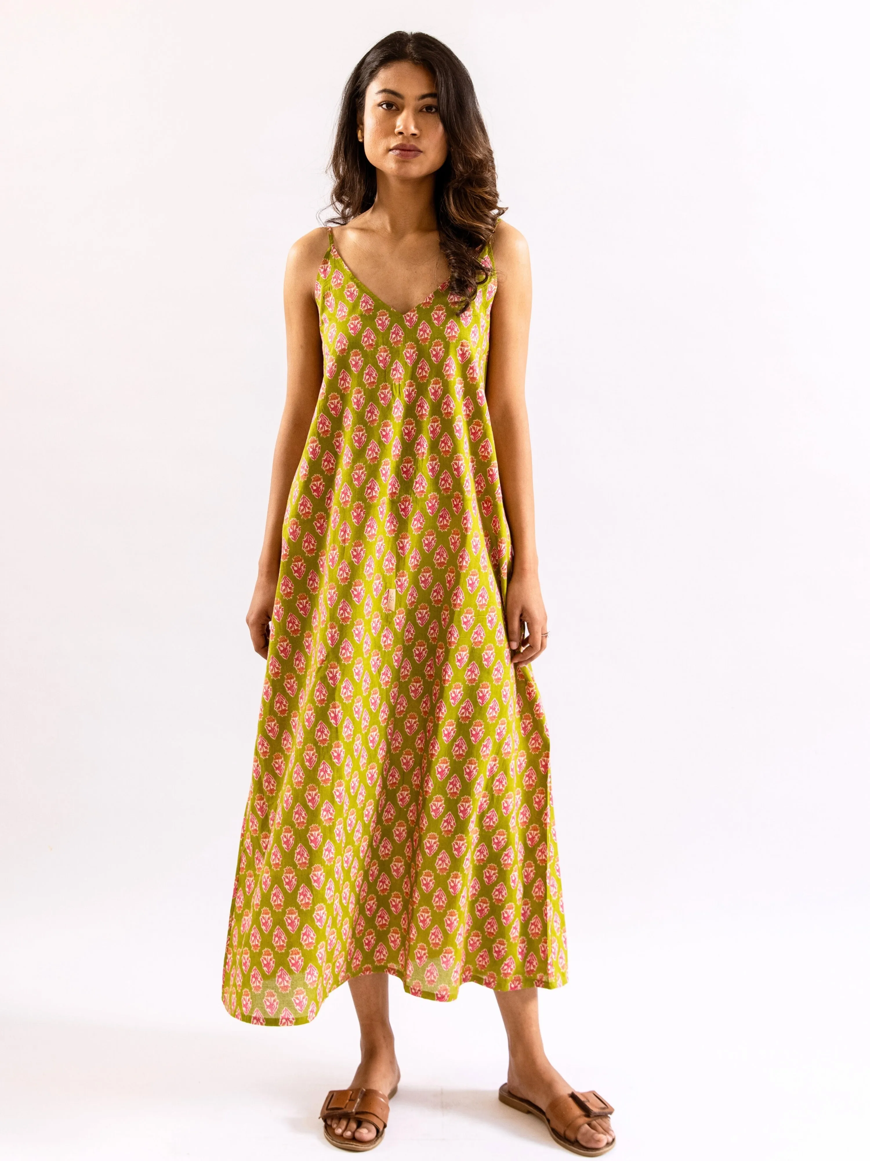 Lime Green Sassy Citrus Pure Cotton V neck Sleepwear Robe Set