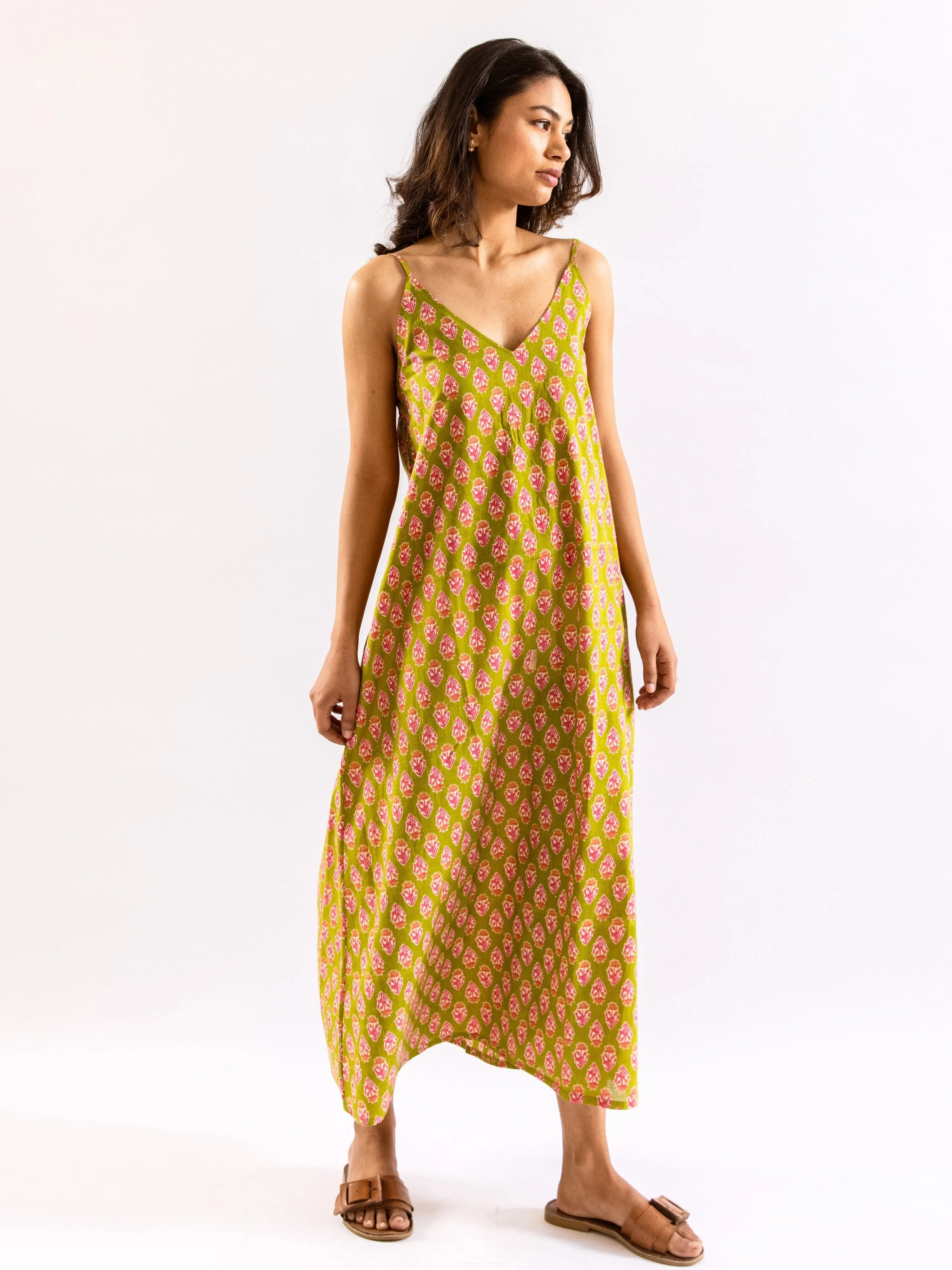 Lime Green Sassy Citrus Pure Cotton V neck Sleepwear Robe Set