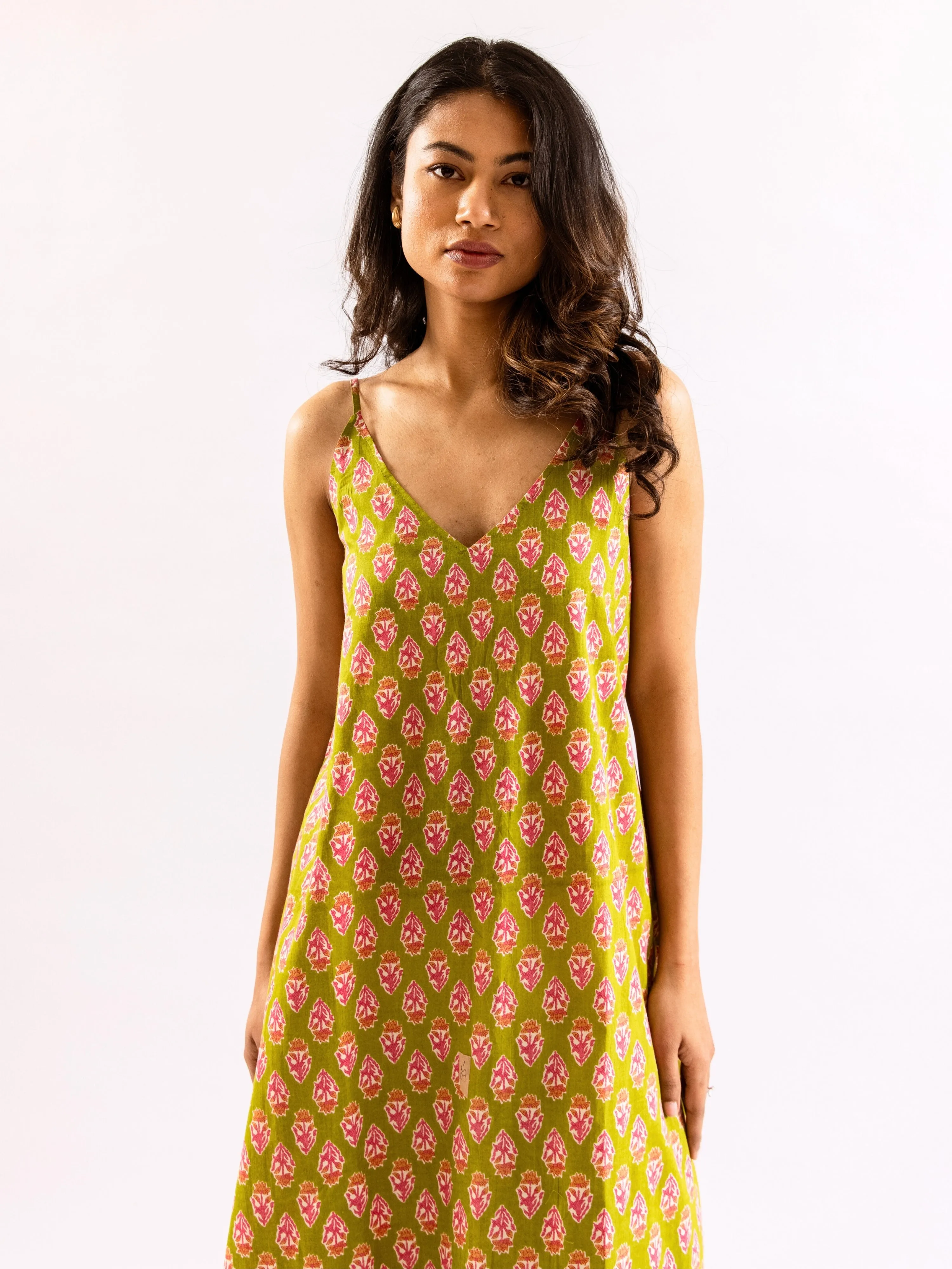 Lime Green Sassy Citrus Pure Cotton V neck Sleepwear Robe Set